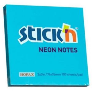 Karteczki samoprzylepne Stick'n 76x76mm, 100szt niebieskie neonowe